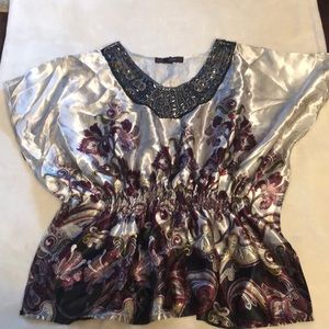 Floral silver and purple top